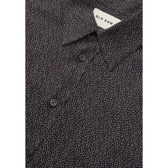 BLK DNM Shirt Mens Size 48 Black Mini Dot Casual Modern 70s Collar $230 - Picture 1 of 11